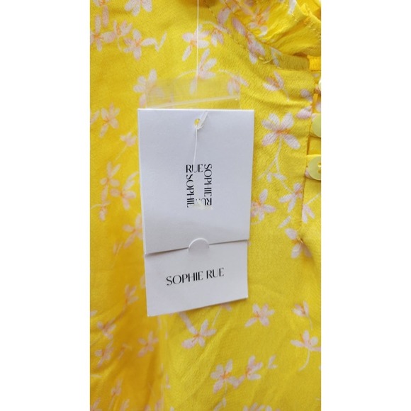 Sophie Rue Yellow Floral Ruffle Summer Mini Dress - Picture 6 of 7